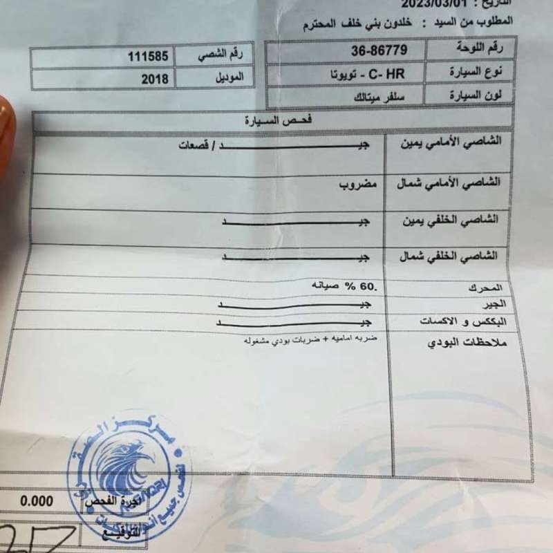 تويوتا  chr 2018 استخدام شخصي الترخيص سن